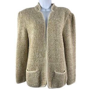 VTG 1980s Adele Joyce Womens Grandmacore Coastal Boucle Knit Oatmeal Cardigan L
